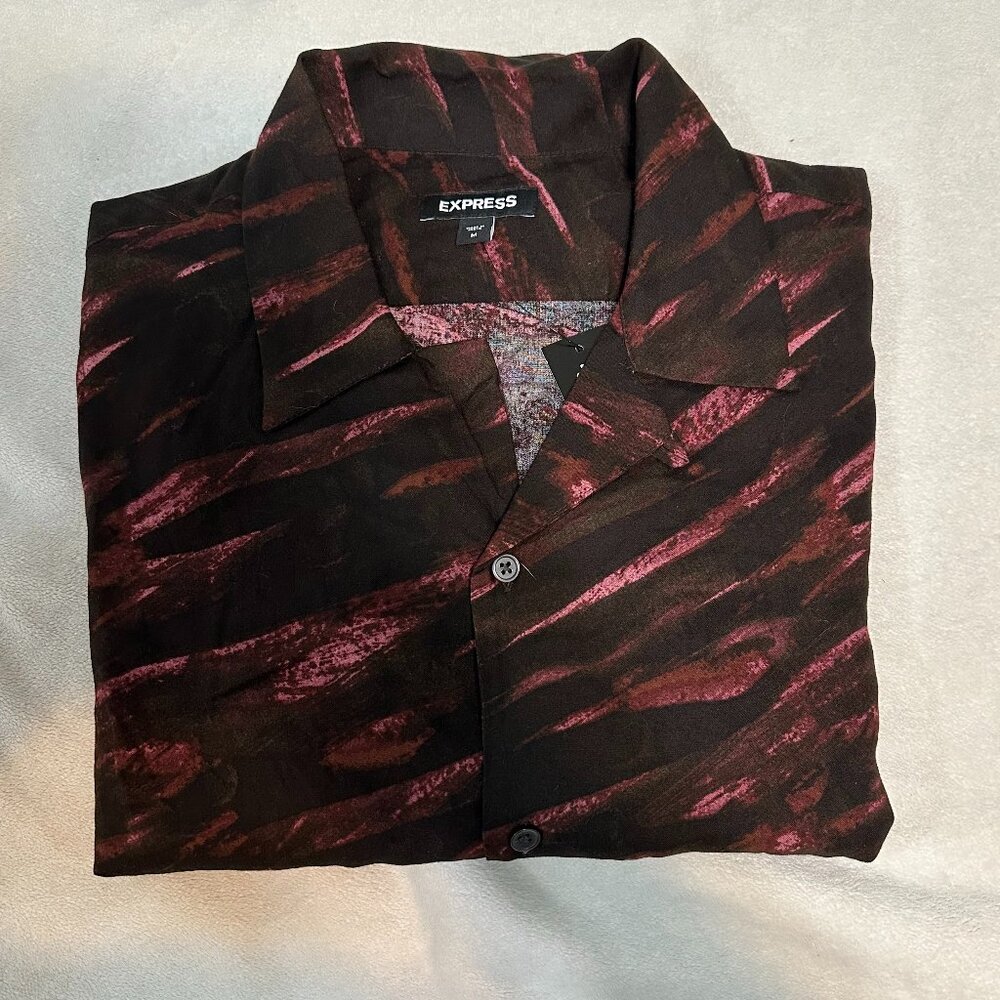 Express Medium Abstract Print Rayon Short Sleeve Shirt